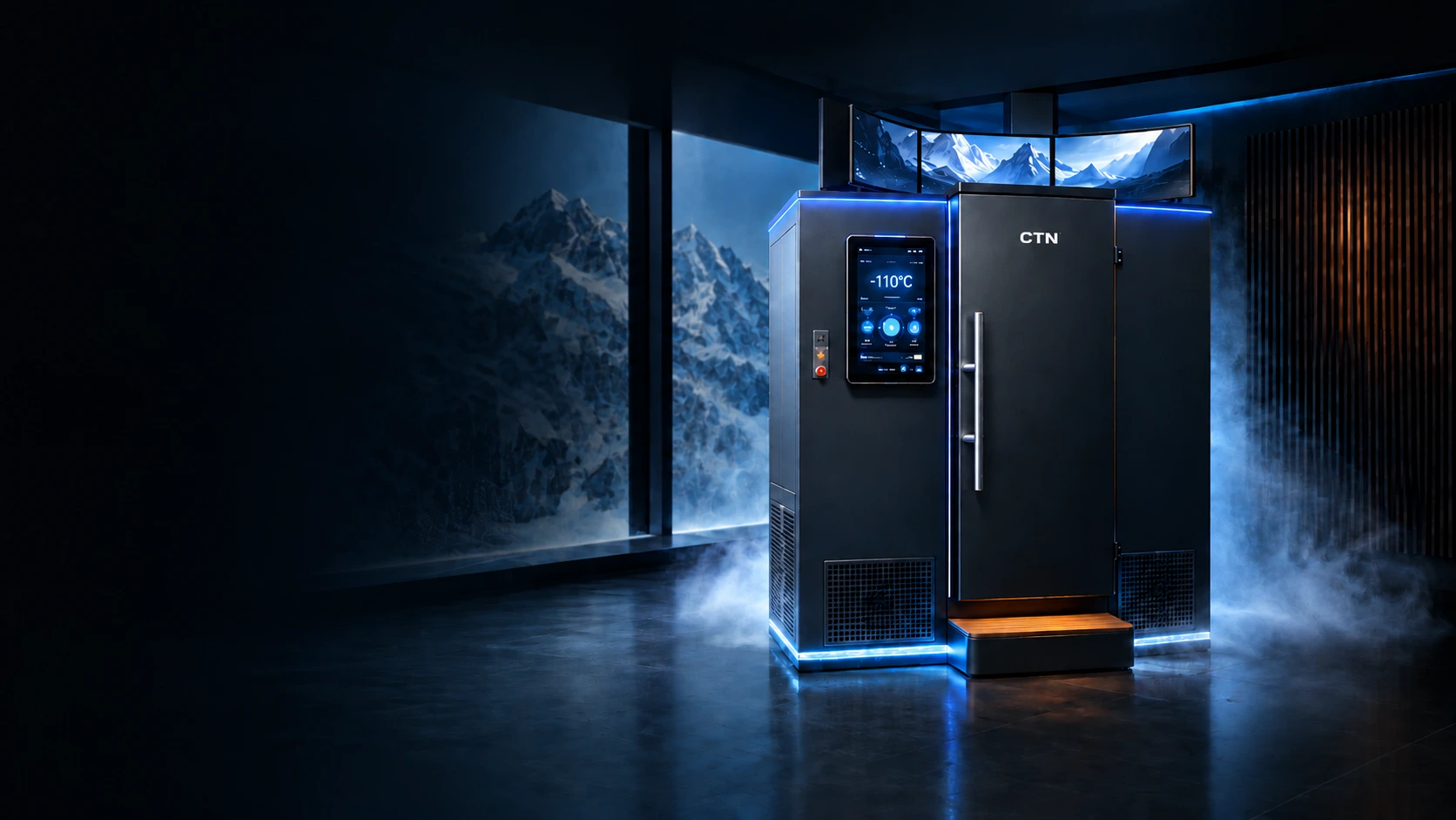 Projection de la cabine CTN e°CABIN dans l’univers bleu et cuivre Polar Lab